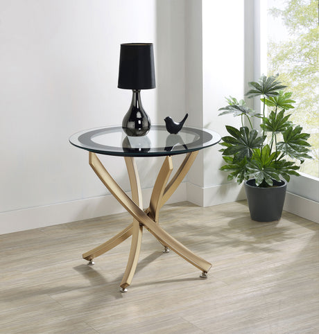 Brooke Round Glass Top Side End Table Metal Base Brass - Tampa Furniture Outlet