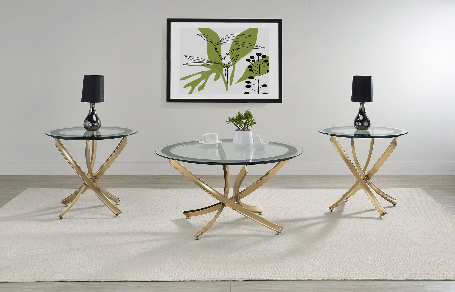 Brooke 3-piece Round Coffee and End Table Set Rose Brass - Tampa Furniture Outlet