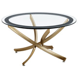 Brooke Round Glass Top Coffee Table Metal Base Brass - Tampa Furniture Outlet