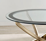 Brooke Round Glass Top Coffee Table Metal Base Brass - Tampa Furniture Outlet
