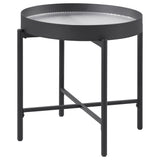 Ozella Round End Side Table with Recessed Top Sandy Black - Tampa Furniture Outlet