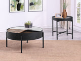 Ozella 2-piece Round Coffee and End Table Set Sandy Black - Tampa Furniture Outlet