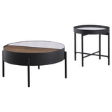 Ozella 2-piece Round Coffee and End Table Set Sandy Black - Tampa Furniture Outlet