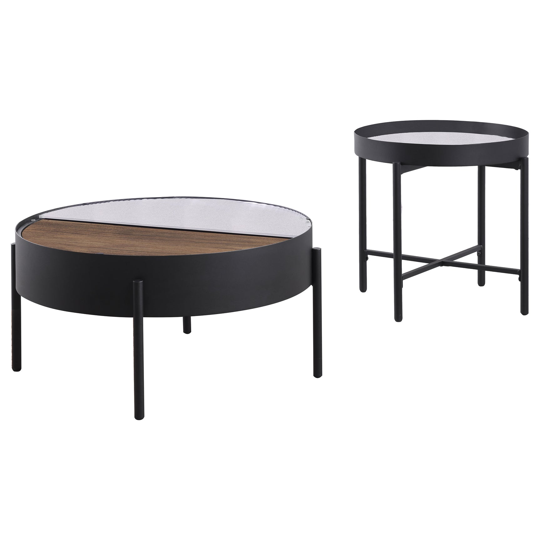 Ozella 2-piece Round Coffee and End Table Set Sandy Black - Tampa Furniture Outlet
