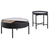 Ozella 2-piece Round Coffee and End Table Set Sandy Black - Tampa Furniture Outlet