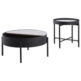 Ozella 2-piece Round Coffee and End Table Set Sandy Black - Tampa Furniture Outlet