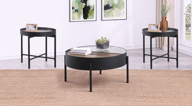 Tampa Furniture Outlet - Coaster - Ozella 3-piece Round Coffee and End Table Set Sandy Black - 707898-S3