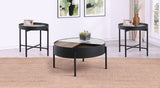 Ozella 3-piece Round Coffee and End Table Set Sandy Black - Tampa Furniture Outlet
