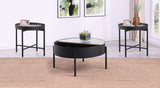Ozella 3-piece Round Coffee and End Table Set Sandy Black - Tampa Furniture Outlet