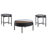 Ozella 3-piece Round Coffee and End Table Set Sandy Black - Tampa Furniture Outlet