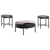 Ozella 3-piece Round Coffee and End Table Set Sandy Black - Tampa Furniture Outlet