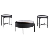 Ozella 3-piece Round Coffee and End Table Set Sandy Black - Tampa Furniture Outlet