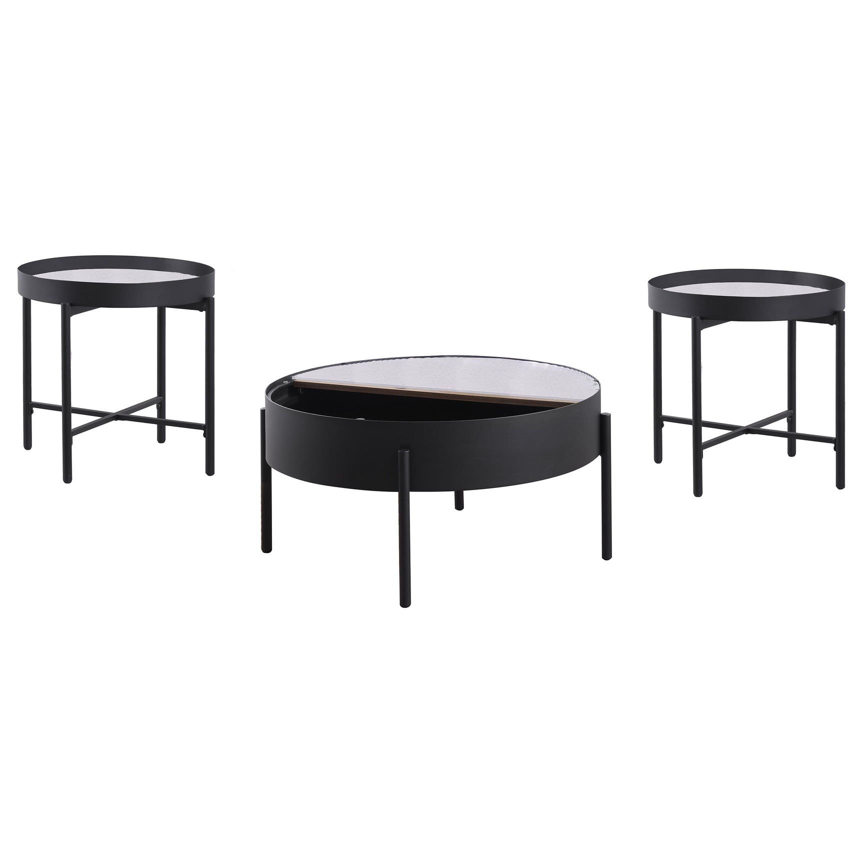 Ozella 3-piece Round Coffee and End Table Set Sandy Black - Tampa Furniture Outlet