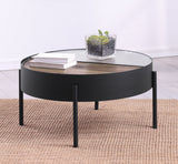 Ozella Round Coffee Table with Hidden Storage Sandy Black - Tampa Furniture Outlet