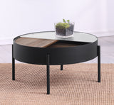Ozella Round Coffee Table with Hidden Storage Sandy Black - Tampa Furniture Outlet