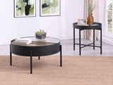 Ozella Round Coffee Table with Hidden Storage Sandy Black - Tampa Furniture Outlet