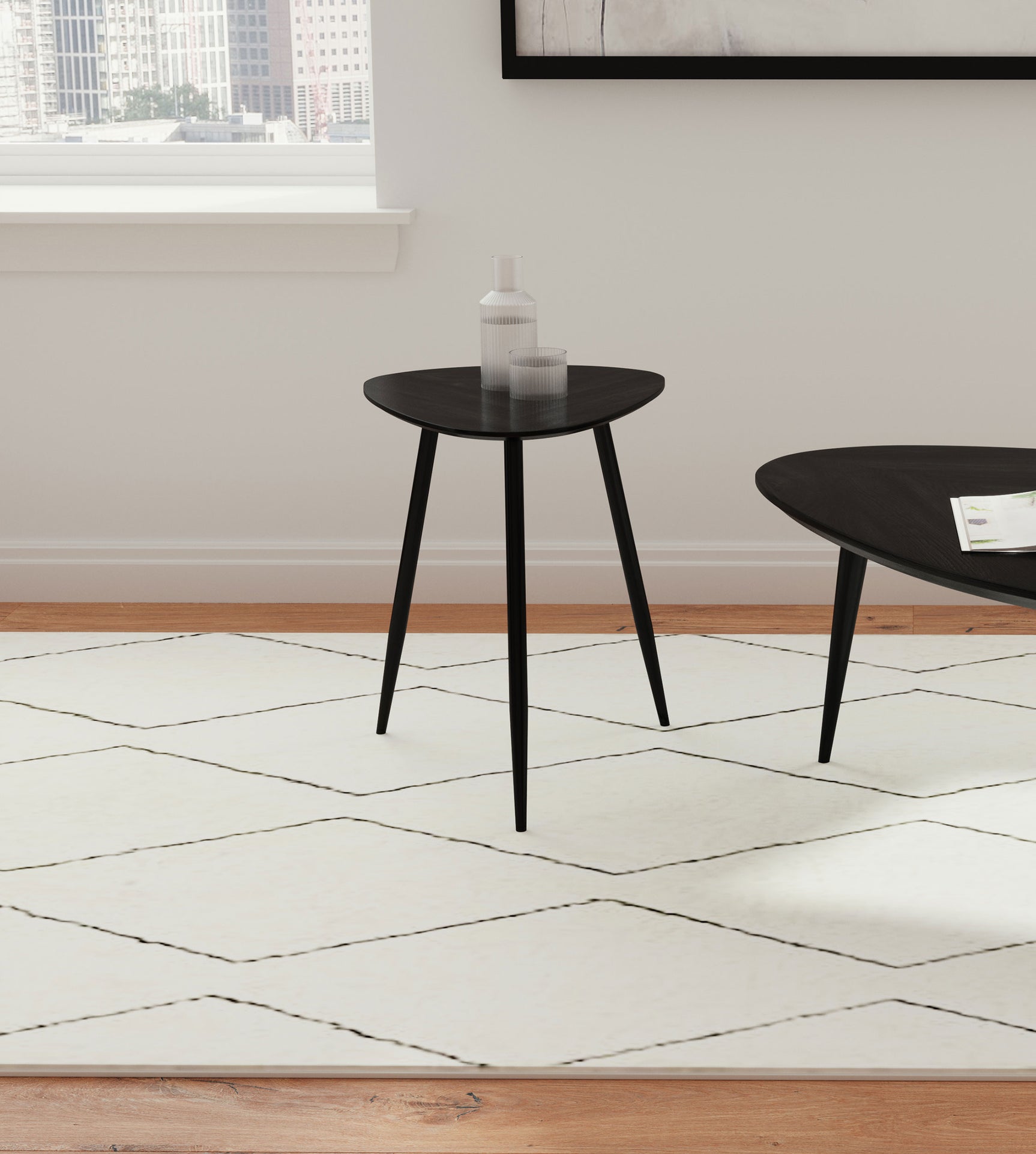 Odessa Triangular Solid Wood End Table Black - Tampa Furniture Outlet