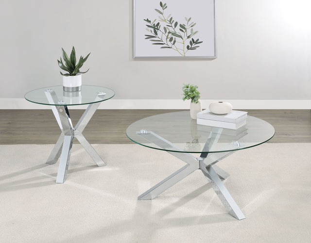 Tampa Furniture Outlet - Coaster - Kenzie 2-piece Round Coffee and End Table Set Chrome - 708128-S2