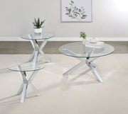 Tampa Furniture Outlet - Coaster - Kenzie 3-piece Round Coffee and End Table Set Chrome - 708128-S3