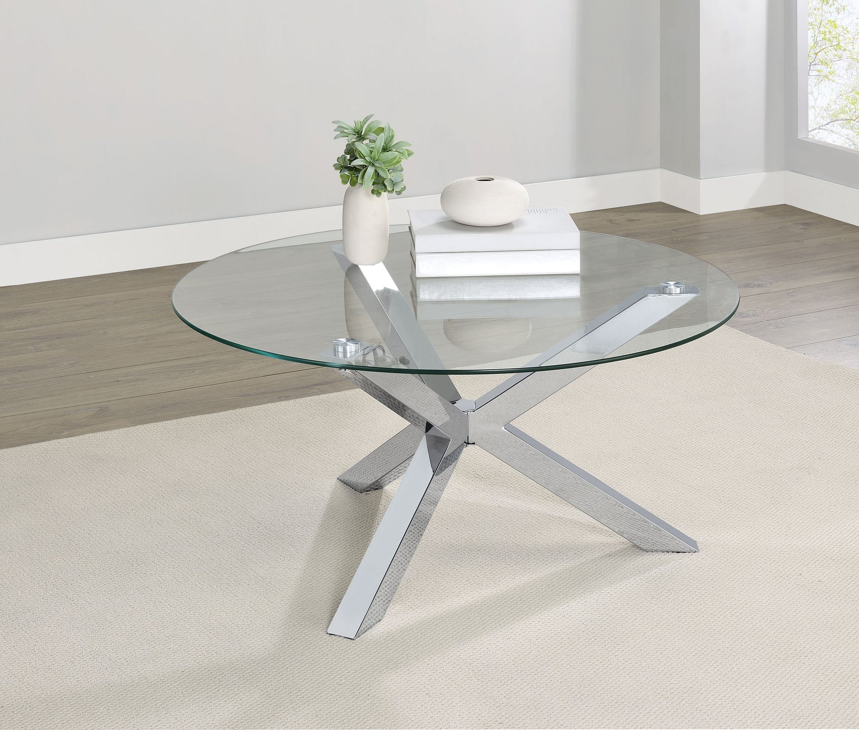 Kenzie Round Tempered Glass Top Cocktail Coffee Table Chrome - Tampa Furniture Outlet