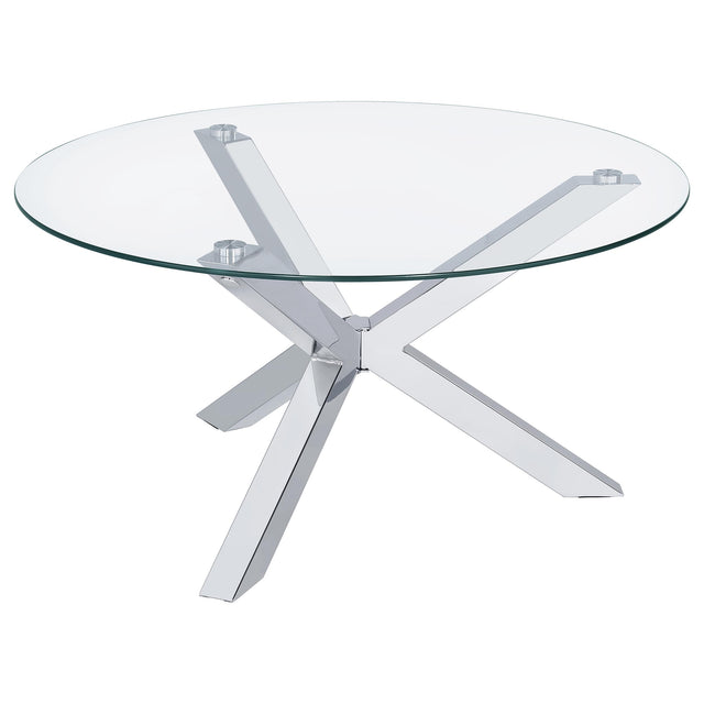 Tampa Furniture Outlet - Coaster - Kenzie Round Tempered Glass Top Cocktail Coffee Table Chrome - 708128