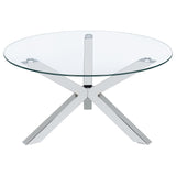 Kenzie Round Tempered Glass Top Cocktail Coffee Table Chrome - Tampa Furniture Outlet