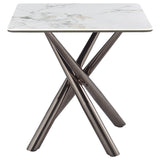 Carvell Square Sintered Stone End Side Table Mirage White - Tampa Furniture Outlet