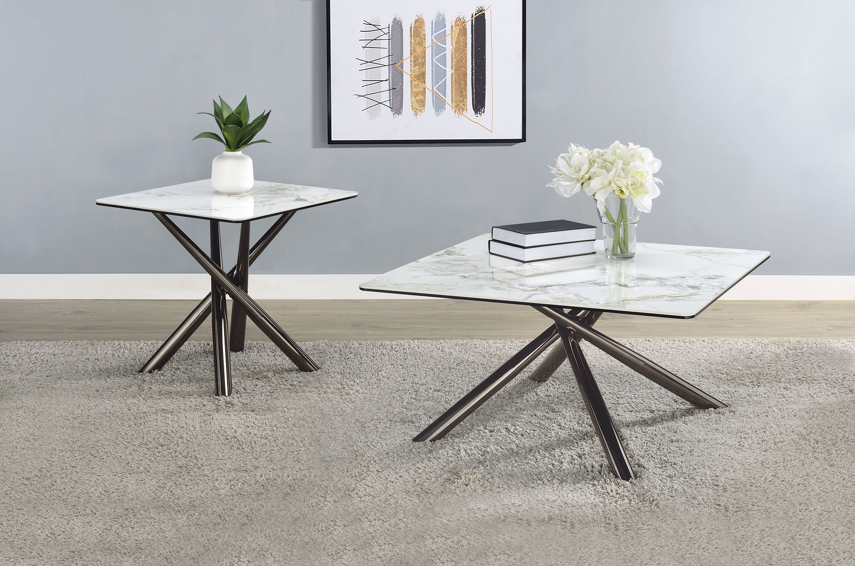 Tampa Furniture Outlet - Coaster - Carvell 2-piece Square Coffee and End Table Set Mirage White - 708138-S2