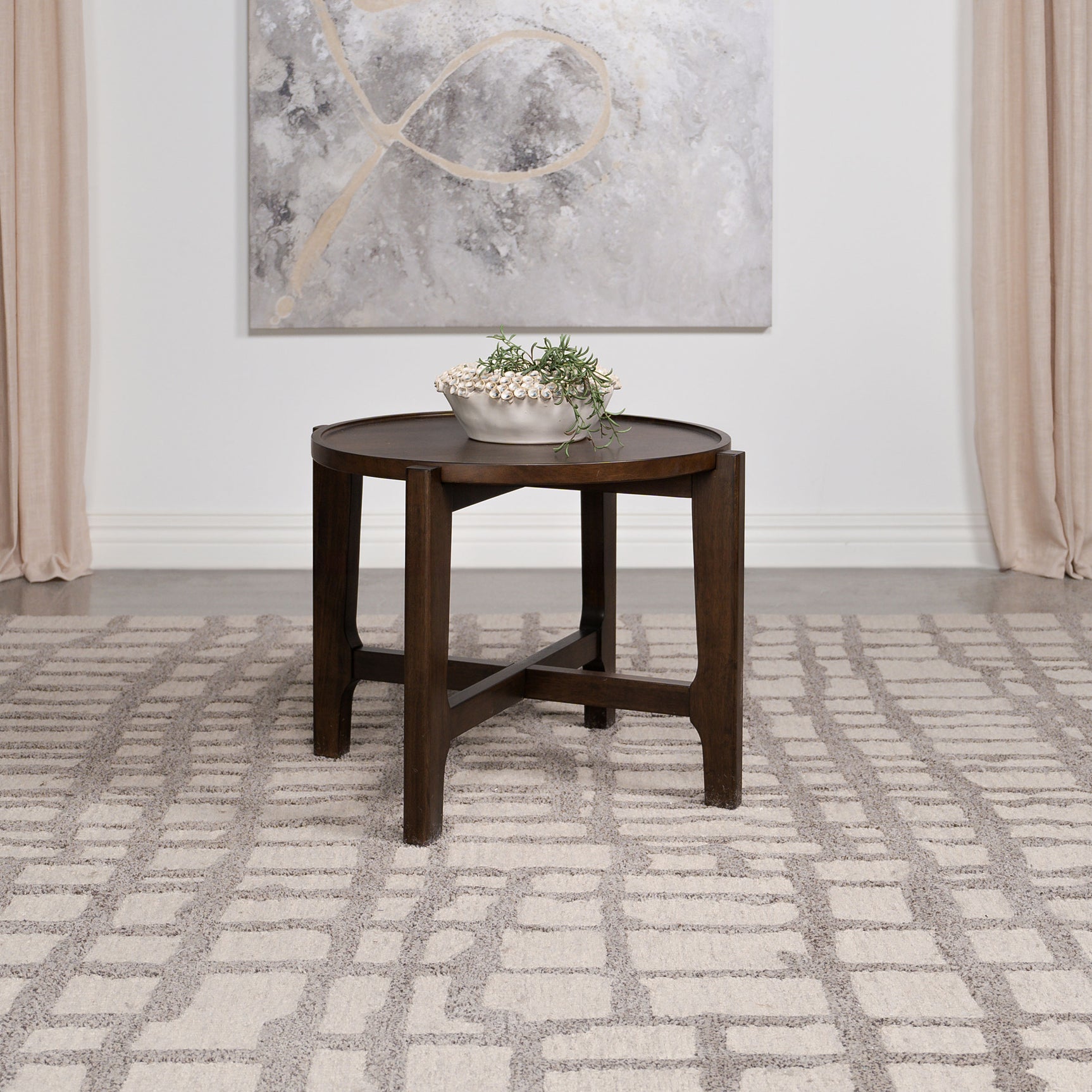 Cota Round Solid Wood End Table Dark Brown - Tampa Furniture Outlet