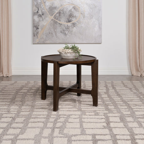 Cota Round Solid Wood End Table Dark Brown - Tampa Furniture Outlet