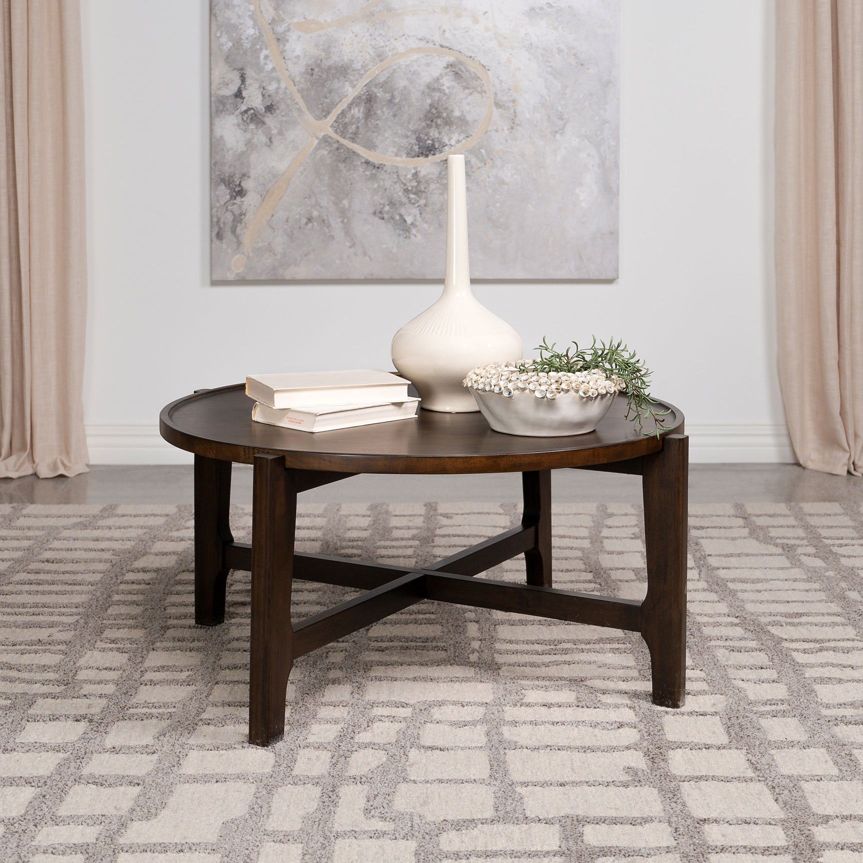 Cota Round Solid Wood Coffee Table Dark Brown - Tampa Furniture Outlet