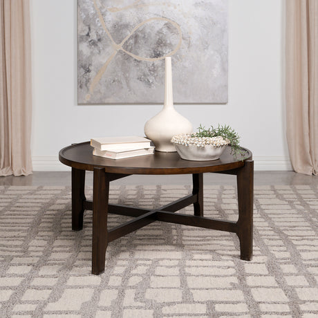Cota Round Solid Wood Coffee Table Dark Brown - Tampa Furniture Outlet