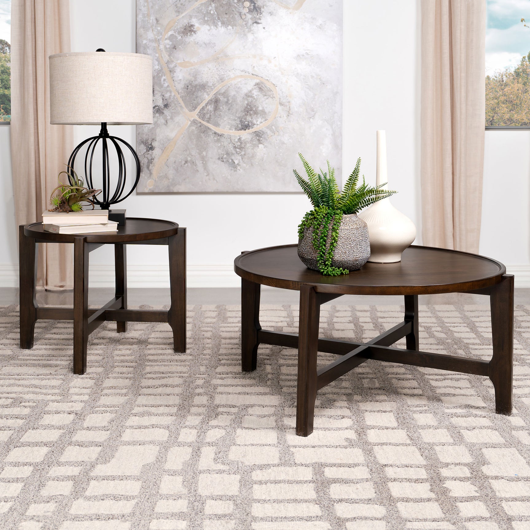 Cota Round Solid Wood Coffee Table Dark Brown - Tampa Furniture Outlet