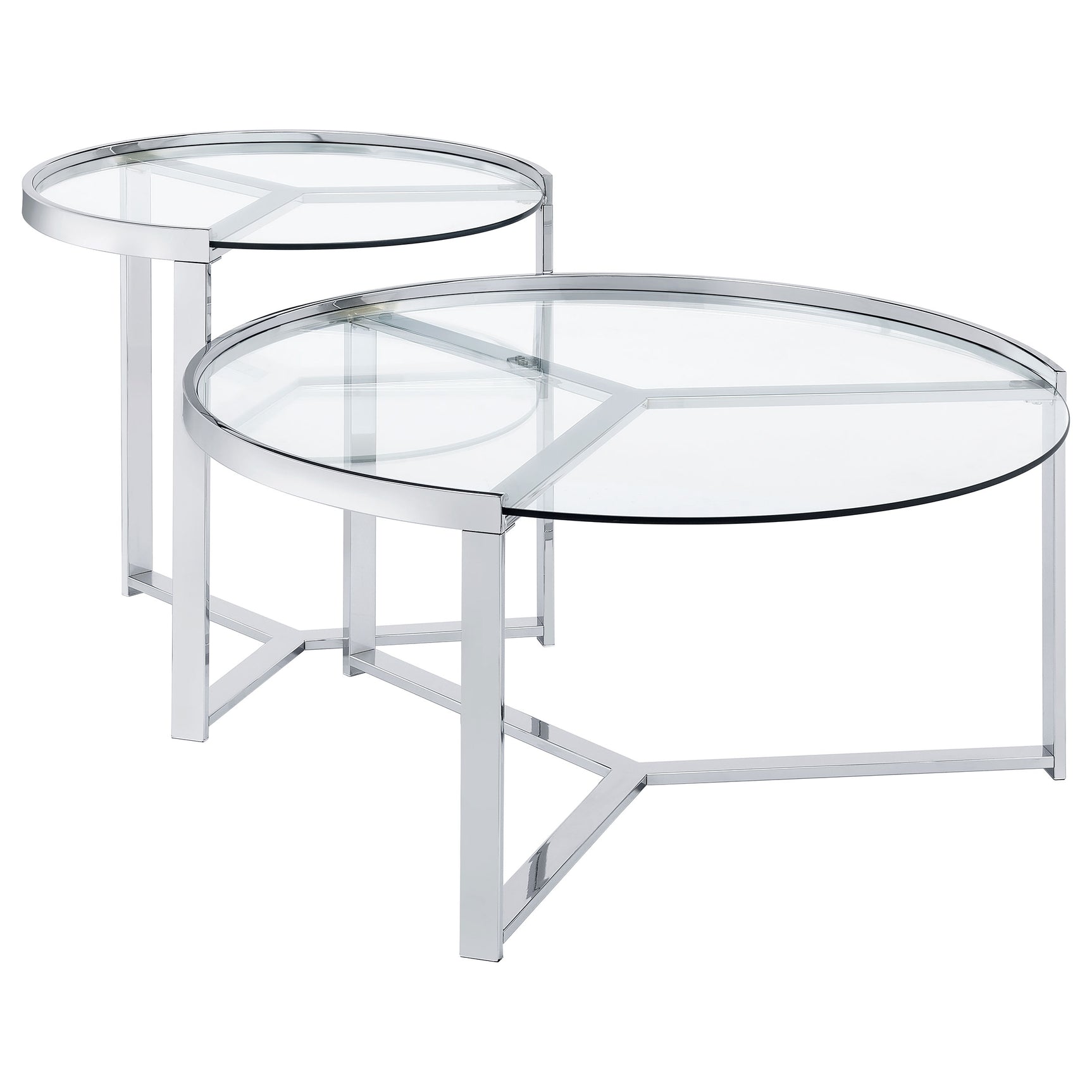 Delia 2-Piece Round Glass Top Nesting Coffee Table Chrome - Tampa Furniture Outlet