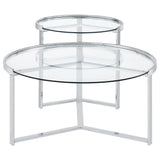Delia 2-Piece Round Glass Top Nesting Coffee Table Chrome - Tampa Furniture Outlet