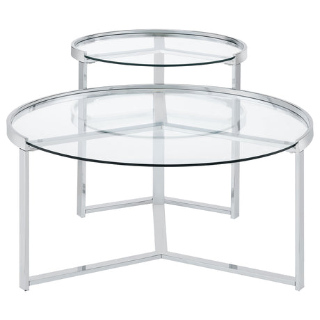 Delia 2-Piece Round Glass Top Nesting Coffee Table Chrome - Tampa Furniture Outlet