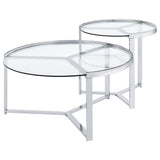 Delia 2-Piece Round Glass Top Nesting Coffee Table Chrome - Tampa Furniture Outlet