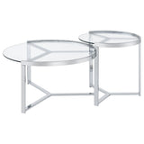 Delia 2-Piece Round Glass Top Nesting Coffee Table Chrome - Tampa Furniture Outlet
