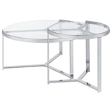 Delia 2-Piece Round Glass Top Nesting Coffee Table Chrome - Tampa Furniture Outlet