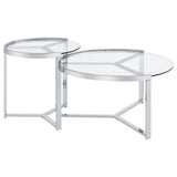 Delia 2-Piece Round Glass Top Nesting Coffee Table Chrome - Tampa Furniture Outlet