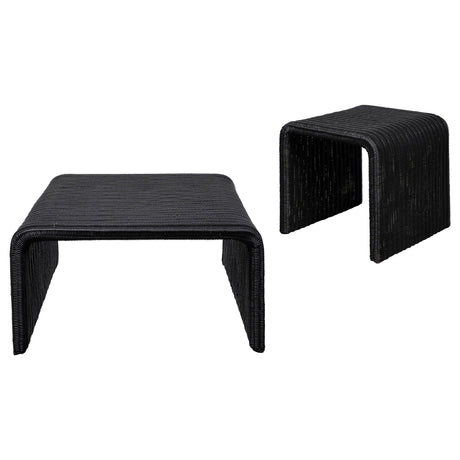 Cahya 2-piece Rattan Coffee and End Table Set Black - Tampa Furniture Outlet