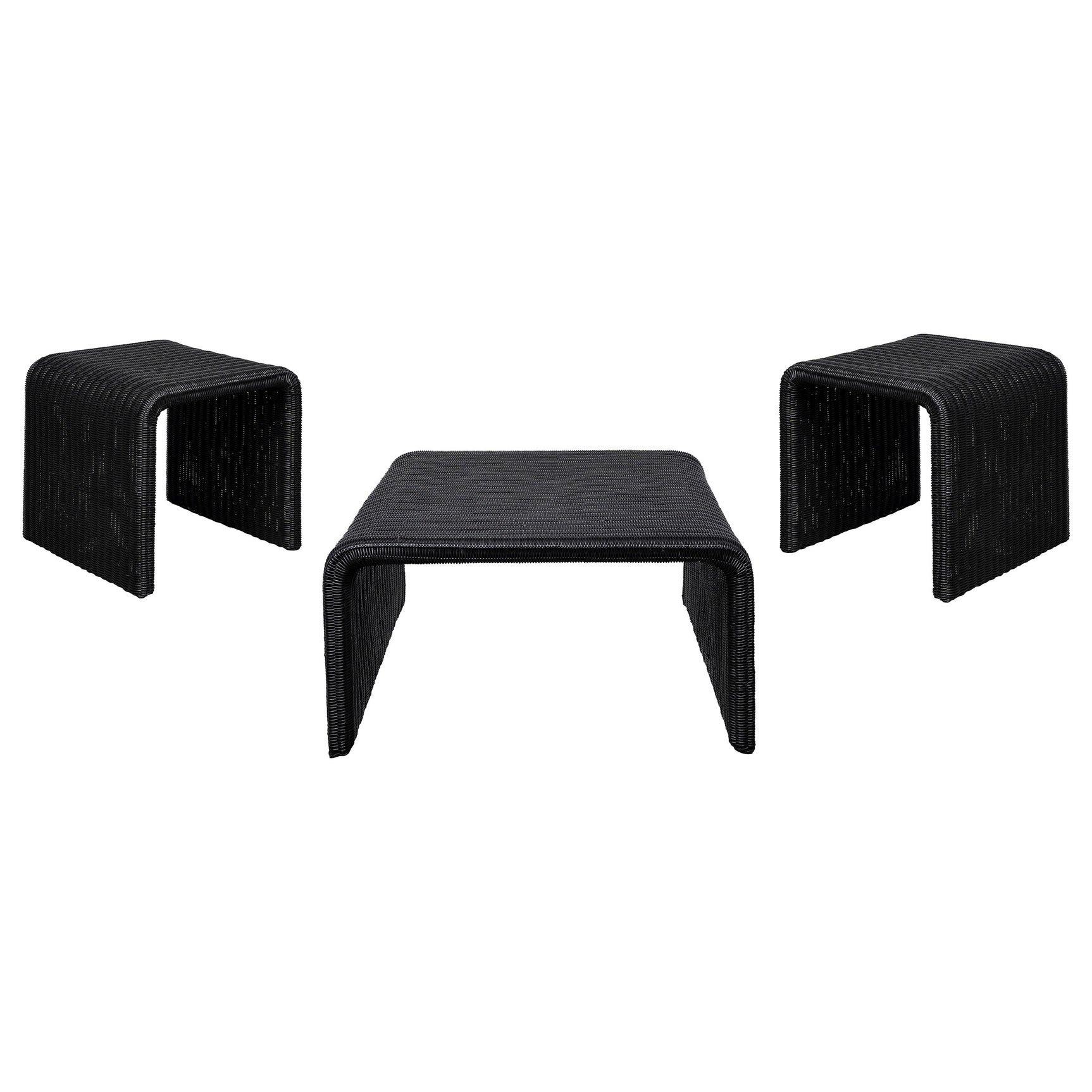 Cahya 3-piece Rattan Coffee and End Table Set Black - Tampa Furniture Outlet