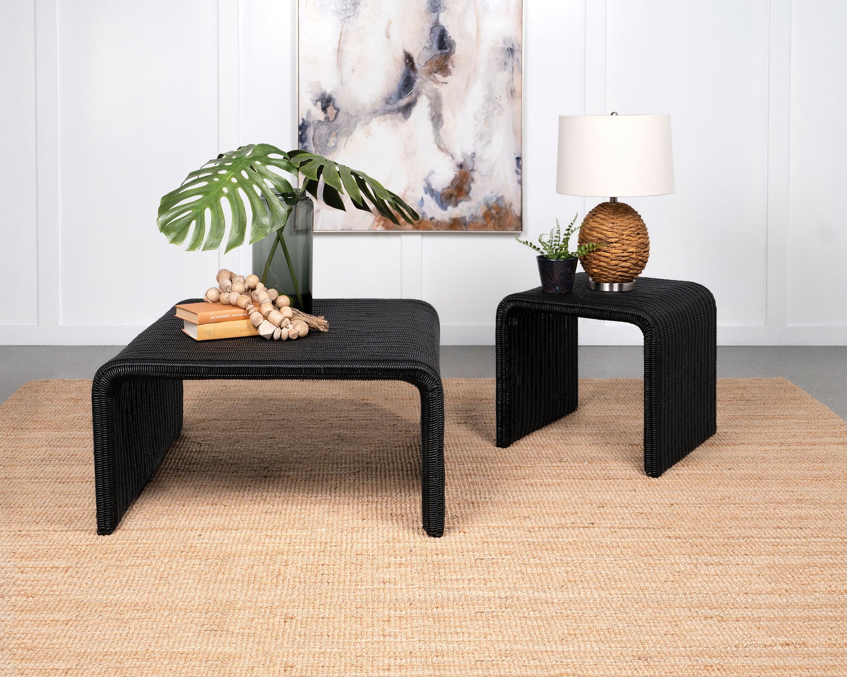 Cahya Woven Rattan Square Coffee Table Black - Tampa Furniture Outlet