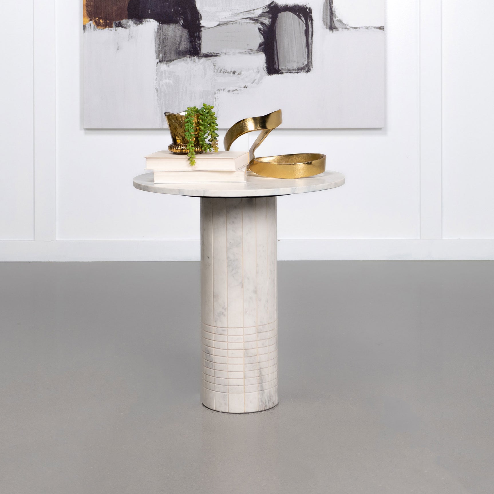Astoria Round Genuine Marble Side End Table White - Tampa Furniture Outlet