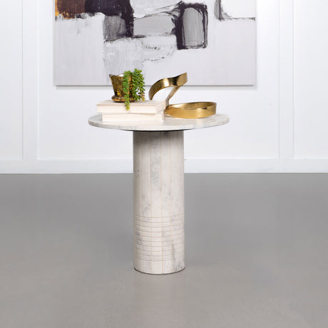 Astoria Round Genuine Marble Side End Table White - Tampa Furniture Outlet
