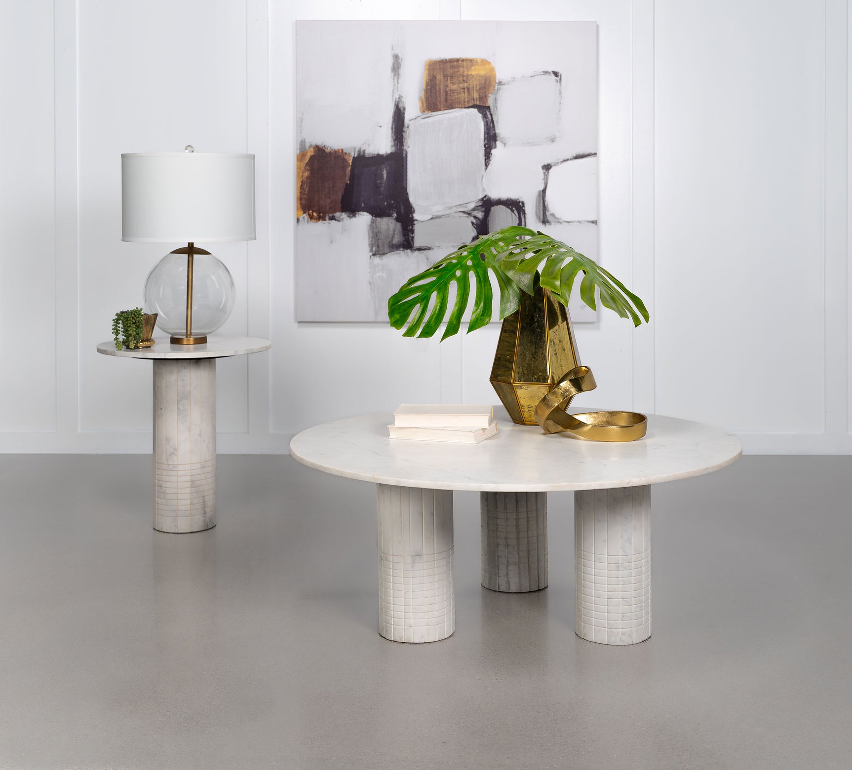 Tampa Furniture Outlet - Coaster - Astoria 2-piece Marble Coffee and End Table Set White - 709668-S2