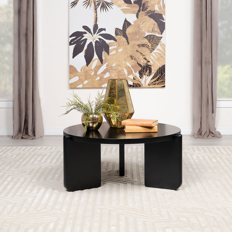 Cordova Round Solid Wood Coffee Table Black - Tampa Furniture Outlet