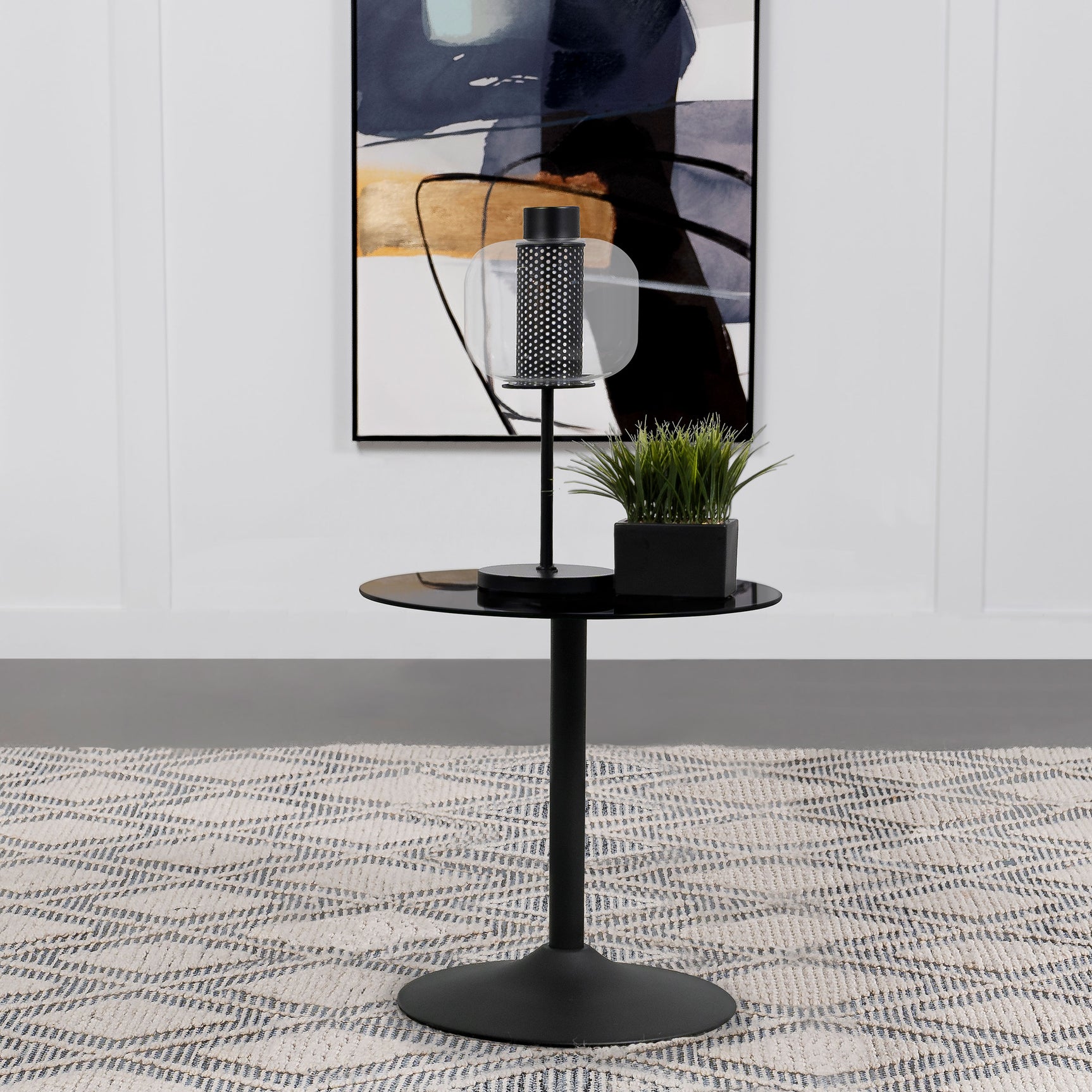 Ganso Round Metal End Table With Tempered Glass Top Black - Tampa Furniture Outlet