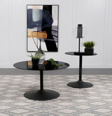Tampa Furniture Outlet - Coaster - Ganso 2-piece Round Glass Top Coffee and End Table Set Black - 709688-S2