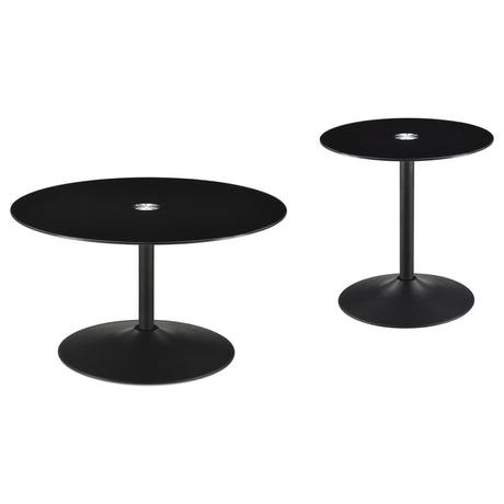 Ganso 2-piece Round Glass Top Coffee and End Table Set Black - Tampa Furniture Outlet